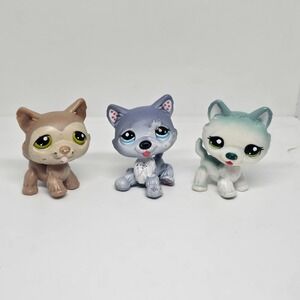 Hasbro Littlest Pet Shop LPS Husky Dog 358, 1617 & 1563 Blue White Green Eyes